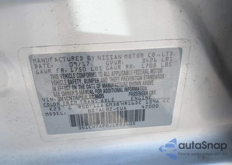 2018 Nissan Versa 1.6 Sv from USA, damaged, VIN 3N1CN7AP2JL823605